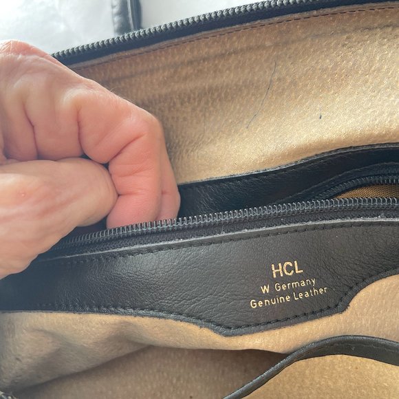 Large Vintage Black Leather HCL Handcrafted Leather Satchel Bag - Picture 3 of 12